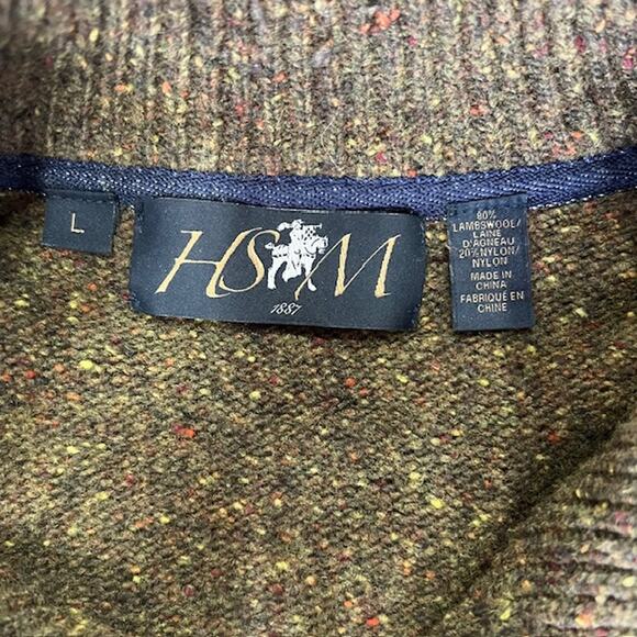 Hart Schaffner Marx Lambswool Quarter Zip Pullover Sweater Mens L Green Stripe - Picture 3 of 7